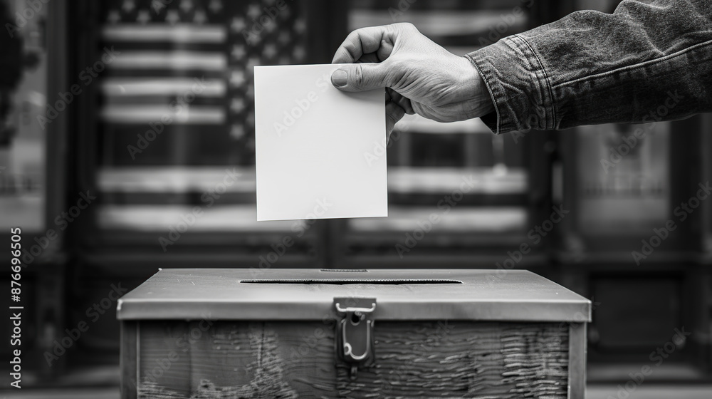 Black and white photo of an American person's hand putting their ...