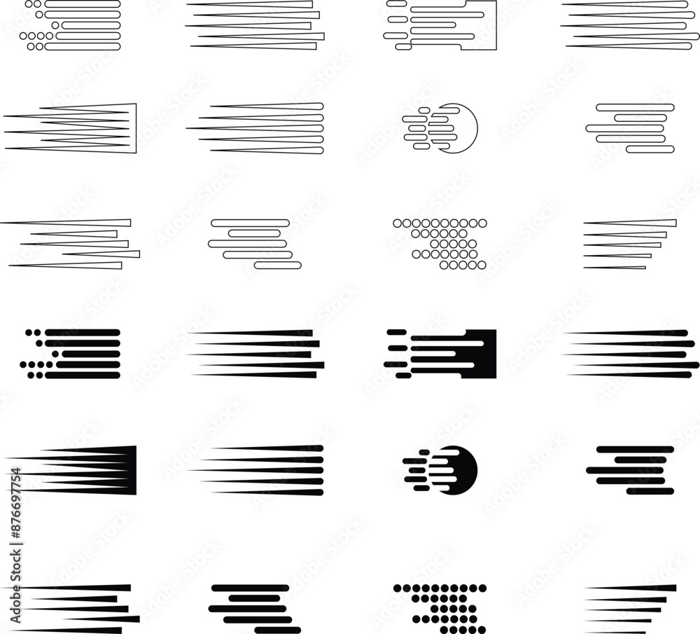 Vecteur Stock Speed line, flat icons Set. Fast motion effect. Black ...
