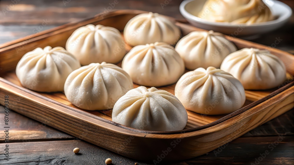 Steamed buns on a tray, food, Chinese cuisine, dumplings, steamed, traditional, tasty, delicious, snack, appetizer, serving, homemade Steamed buns on a tray, food, Chinese cuisine, dumplings, steamed, traditional, tasty, delicious, snack, appetizer, serving, homemade