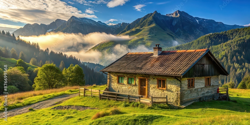 custom made wallpaper toronto digitalCountry rural house nestled in the stunning mountains , rural, house, countryside, mountains, serene, peaceful, tranquil