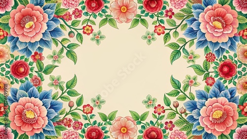 Korean traditional Rose of Sharon pattern with intricate floral design, Korean, traditional, pattern, Rose of Sharon