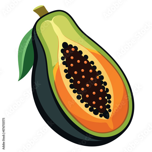 Black-coloured papaya on a white vector backdrop