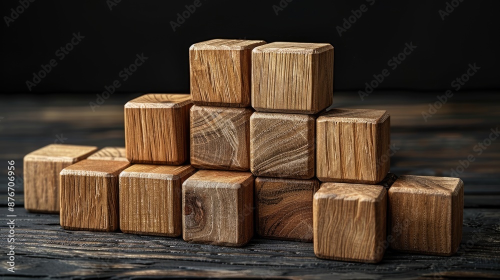 Business Connectivity and Growth Strategy Concept with Wooden Blocks Network Graph on Black Background Business Connectivity and Growth Strategy Concept with Wooden Blocks Network Graph on Black Background