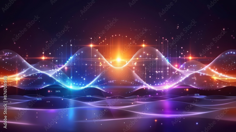 Abstract digital waves glowing in a dark background with light particles and futuristic energy patterns, showcasing technology and innovation. Abstract digital waves glowing in a dark background with light particles and futuristic energy patterns, showcasing technology and innovation.