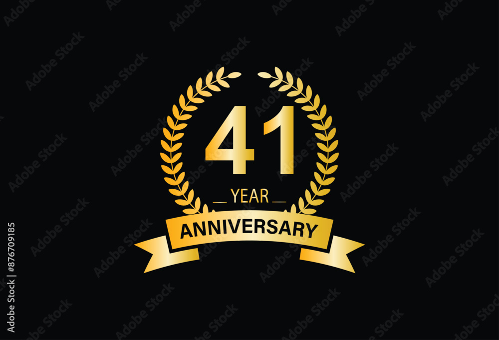 Naklejka premium 41 years anniversary logo with ribbon, golden Anniversary for booklet, leaflet, magazine, brochure poster, banner, web, invitation or greeting card. Vector illustrations.