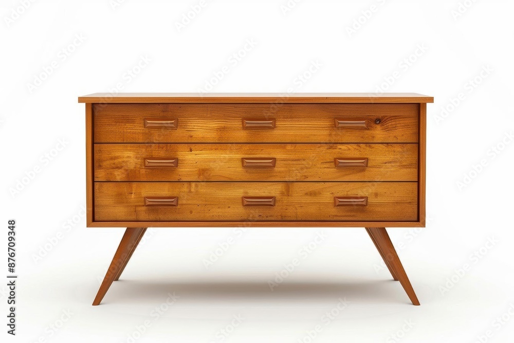 Wooden chest of drawers with three drawers and tapered legs. Wooden chest of drawers with three drawers and tapered legs.
