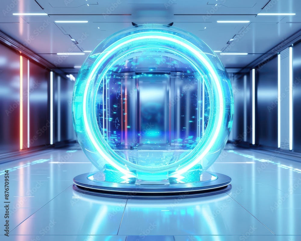 Futuristic glowing sphere in a high-tech laboratory, showcasing advanced technology and modern innovation. Sci-fi concept art. Futuristic glowing sphere in a high-tech laboratory, showcasing advanced technology and modern innovation. Sci-fi concept art.