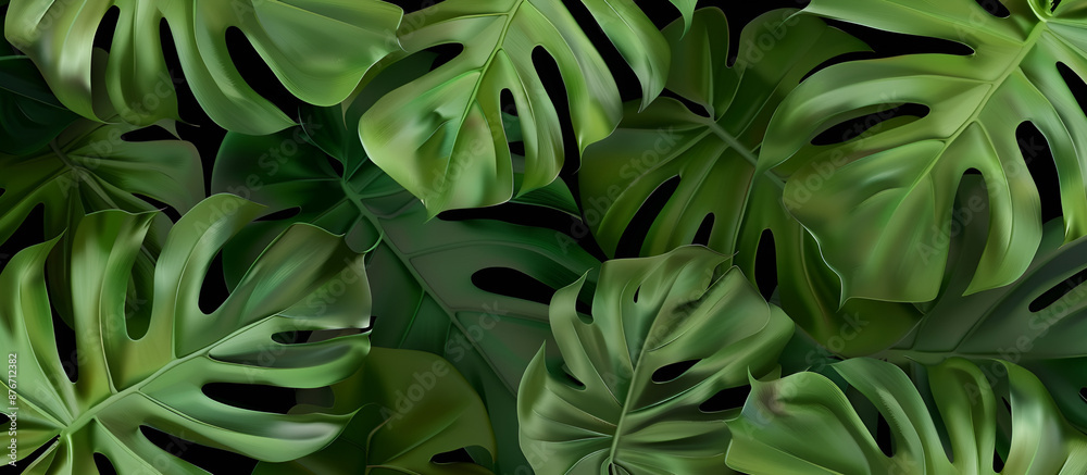 Fototapeta premium Tropical leaves pattern foliage monstered leaves frame Green Monstered Leaves Foliage Pattern