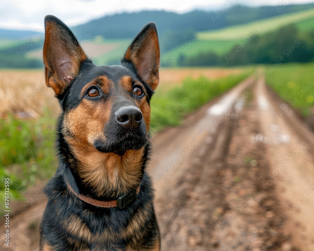 A Loyal Dog Enjoying the Scenic Route on a Country Road, Adventure, Friendship, Nature, Pet, Journey, Landscape A Loyal Dog Enjoying the Scenic Route on a Country Road, Adventure, Friendship, Nature, Pet, Journey, Landscape