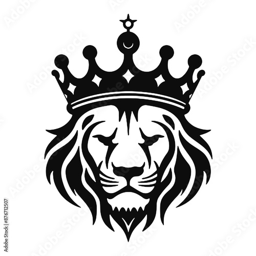 LION king with a crown black silhouette logo svg vector, Lion icon illustration