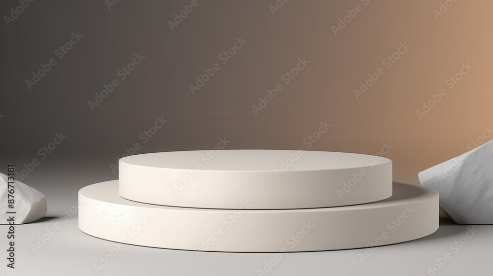 Minimal style white round podium, ideal for presenting new skincare products, isolated backdrop Minimal style white round podium, ideal for presenting new skincare products, isolated backdrop