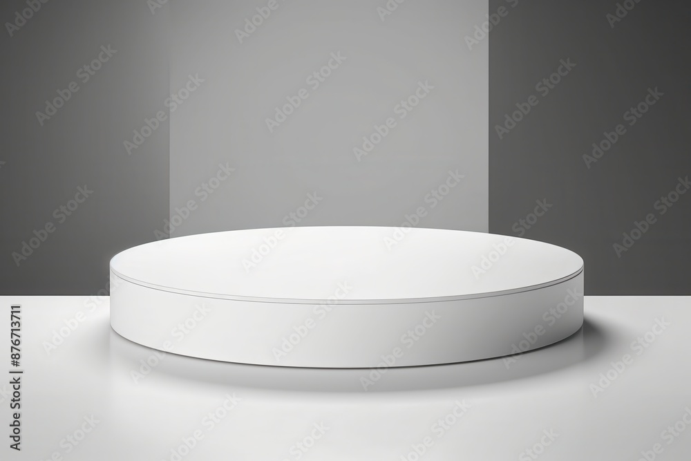 Clean design round white podium, ideal for presenting culinary products, isolated backdrop Clean design round white podium, ideal for presenting culinary products, isolated backdrop