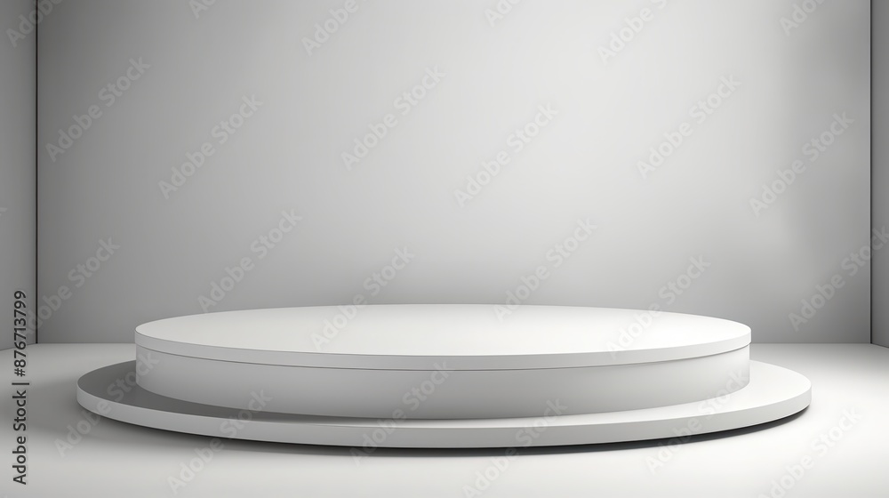 Contemporary design of an empty circular podium, isolated on white with soft shadows, suitable for premium product showcases Contemporary design of an empty circular podium, isolated on white with soft shadows, suitable for premium product showcases