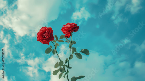 red roses with blue sky background, Ai generated Images