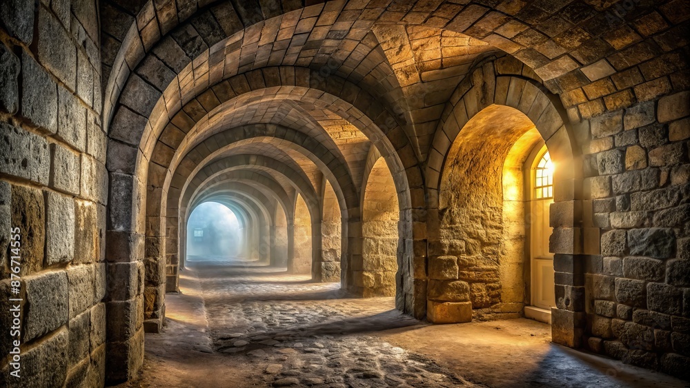 Fototapeta premium Journey Through A Medieval Castle And Discover Its Long, Dark, And Mysterious Corridors.