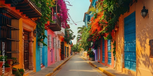 Vibrant Watercolor Streets of Cartagena de Indias, Colombia. Concept Travel Photography, Vivid Streets, Cartagena de Indias, Watercolor, Vibrant Colors