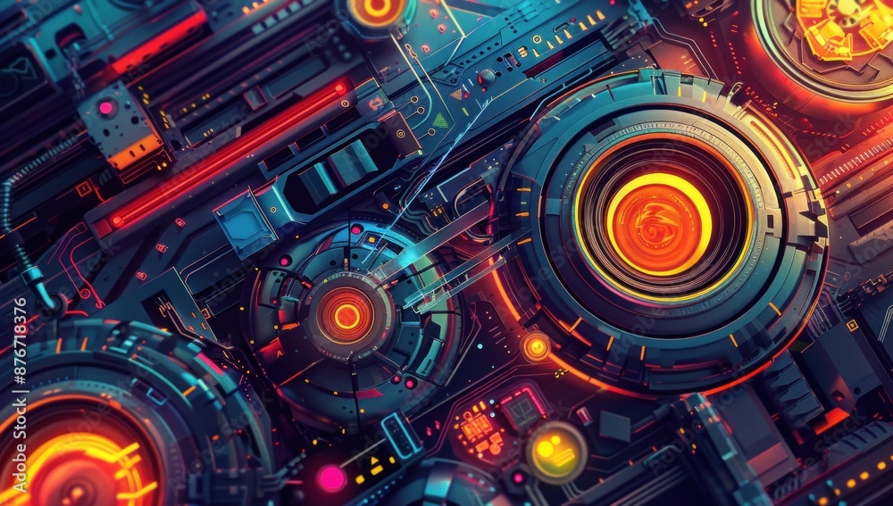 Fototapeta premium Abstract Futuristic Machine, Glowing in Neon Lights