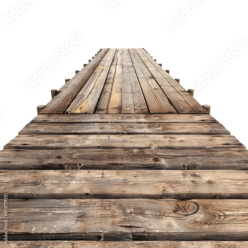 Wooden boardwalk with evenly spaced wooden planks arranged in a straight path transparent background clipart