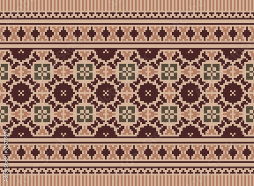 Wallpaper Mural Pixel ethnic oriental pattern traditional design for clothing fabric textile Aztec African Indonesian Indian seamless pattern. Cross Stitch embroidery seamless. Torontodigital.ca
