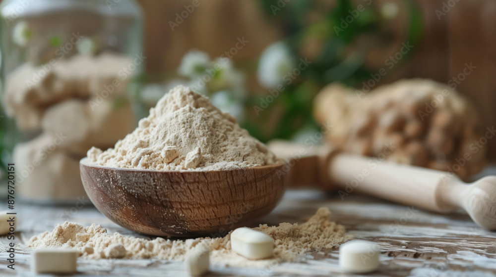 Fototapeta premium Lecithin Powder Close-up on Health and Wellness Theme for Advertising