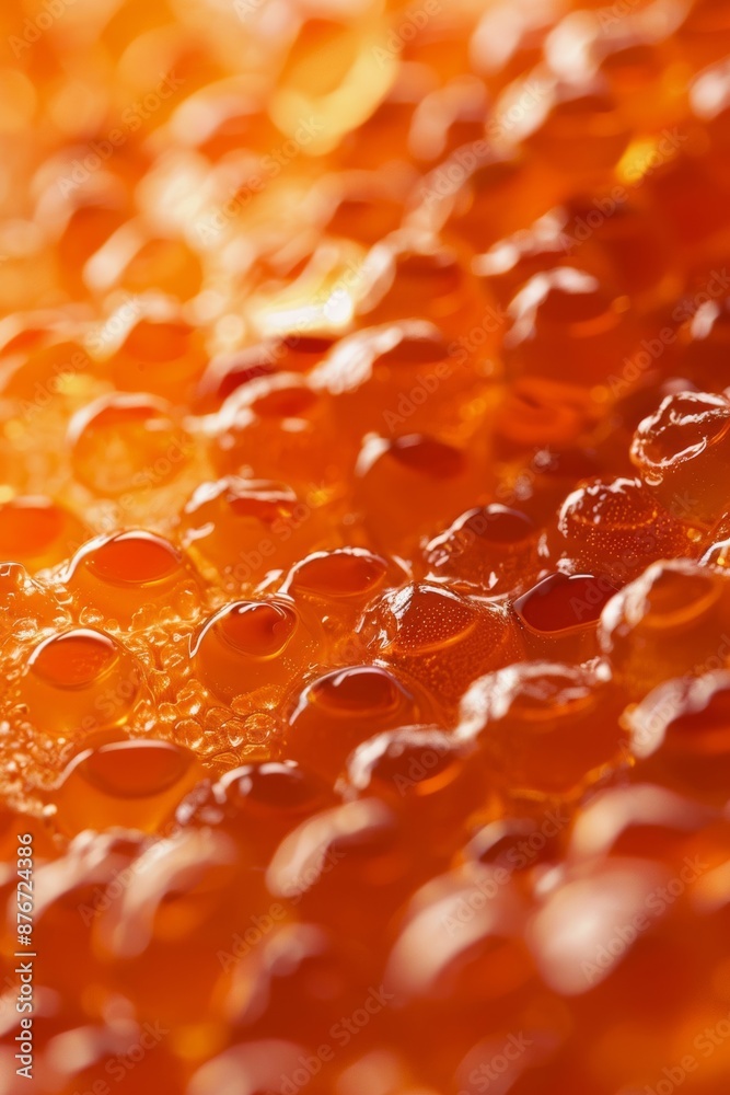 The macro texture of delicious fresh salmon caviar is vividly captured in close-up detail. The macro texture of delicious fresh salmon caviar is vividly captured in close-up detail.