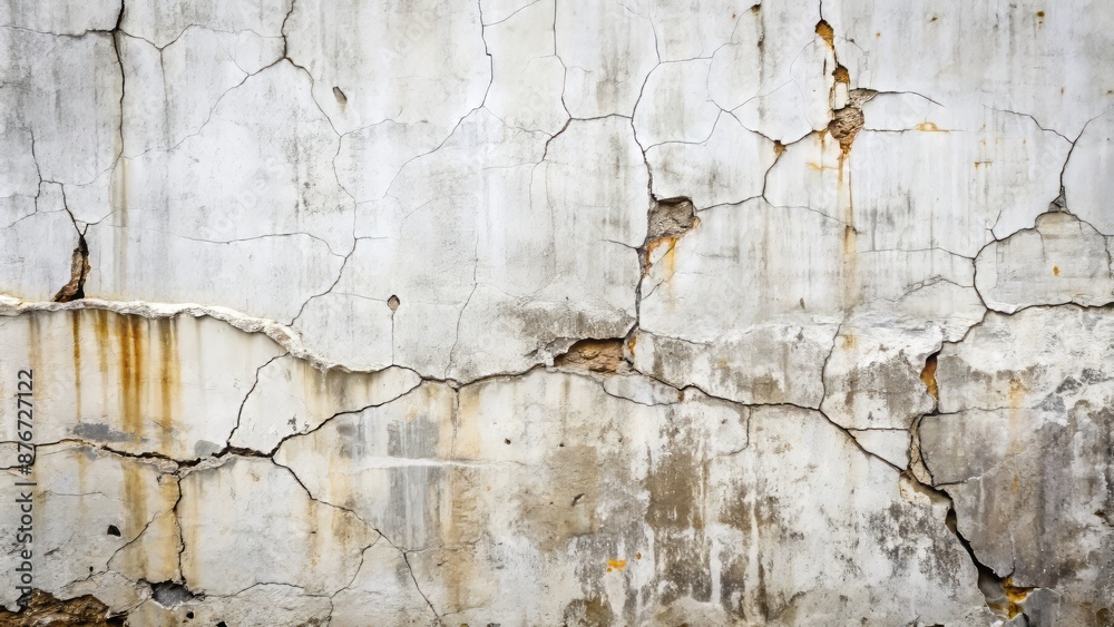 Fototapeta premium Weathered Whitewash Wall Texture With Cracks And Stains