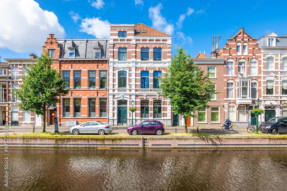Street scene of the Hague with colorful house facade in Netherlands, Dutch Street scene of the Hague with colorful house facade in Netherlands, Dutch