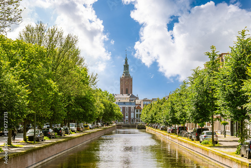 The clock tower of Great Church, or St James Church, in the Hague, Netherlands, Dutch photo