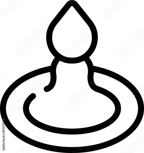 Line art icon of a water drop falling and creating circular ripples on a liquid surface