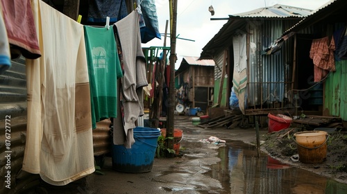 An impoverished family in a run-down residence, showcasing the scarcity of resources and the daily challenges of surviving destitution