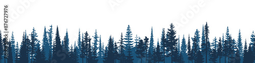 Coniferous forest, seamless border, isolated on white background	