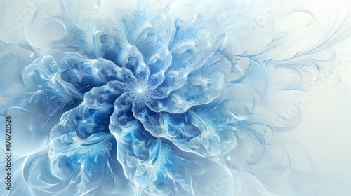 Ethereal Essence: Stunning Blue Fractal Flower Art on a Pristine White Background