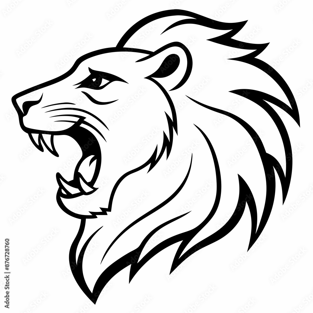 a side view angle of roaring lion head mascot or logo in white background, simple line vector illustration, coloring page for children a side view angle of roaring lion head mascot or logo in white background, simple line vector illustration, coloring page for children