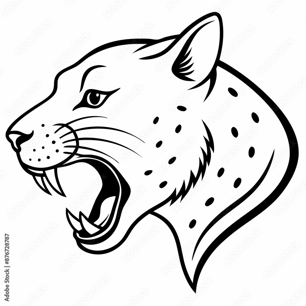 a side view angle of cheetah head mascot or logo in white background, simple line vector illustration, coloring page for children