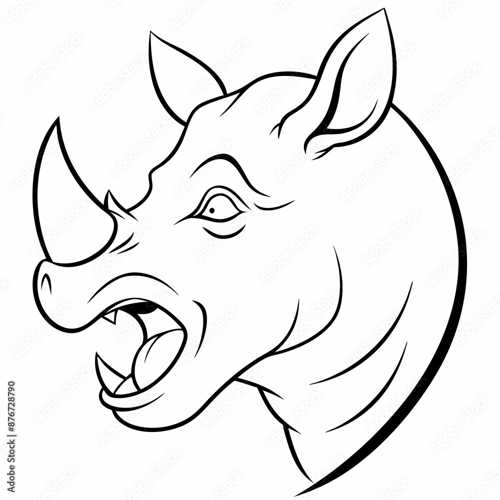 a side view angle of rhino head mascot or logo in white background, simple line vector illustration, coloring page for children a side view angle of rhino head mascot or logo in white background, simple line vector illustration, coloring page for children