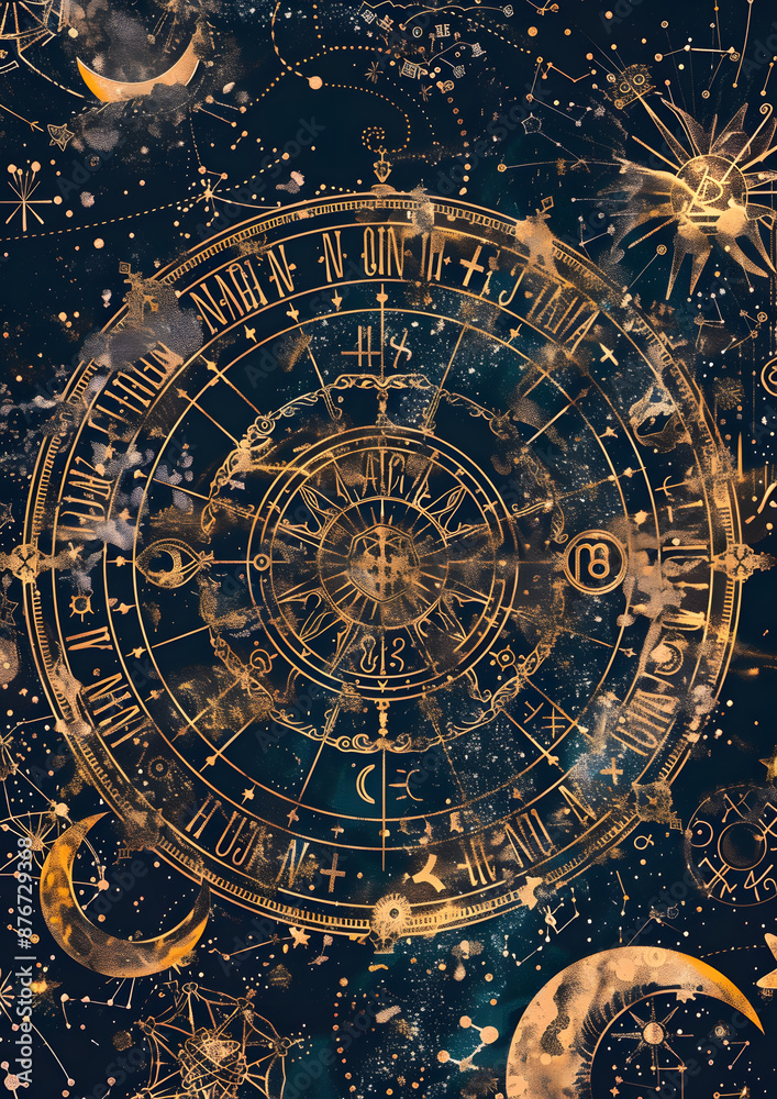 Naklejka premium 神秘的な星座や占星星座の神秘：古代の占星術図術のイメージ 
