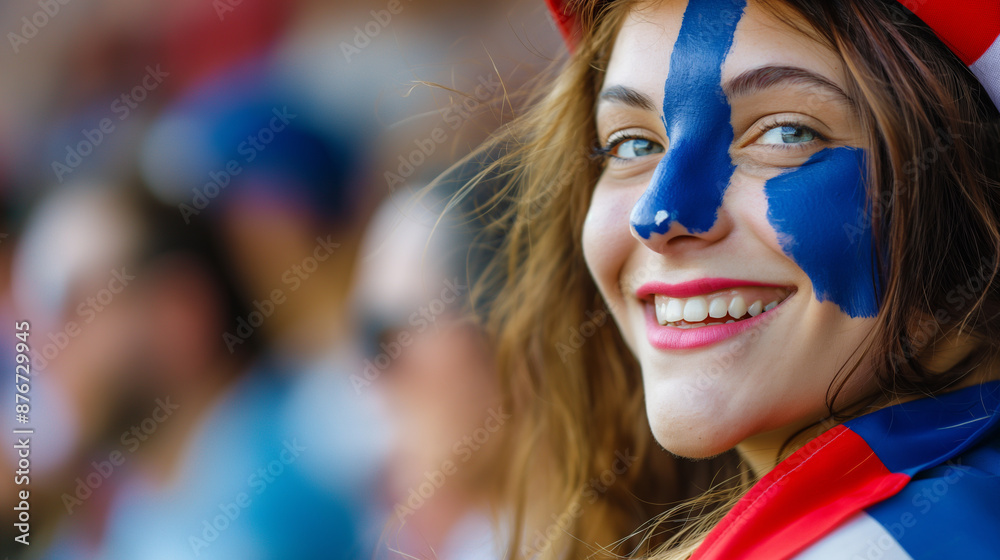 Smiling woman red hat face paint Smiling woman red hat face paint