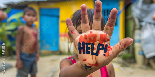 Wallpaper Mural Help for Children  Urgent Plea from a Child's Painted Hand in a Poverty-Stricken Area Torontodigital.ca
