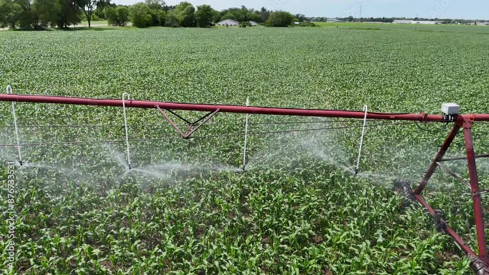 A farm field in central Wisconsin is irrigated with a sprinkler system. A farm field in central Wisconsin is irrigated with a sprinkler system.