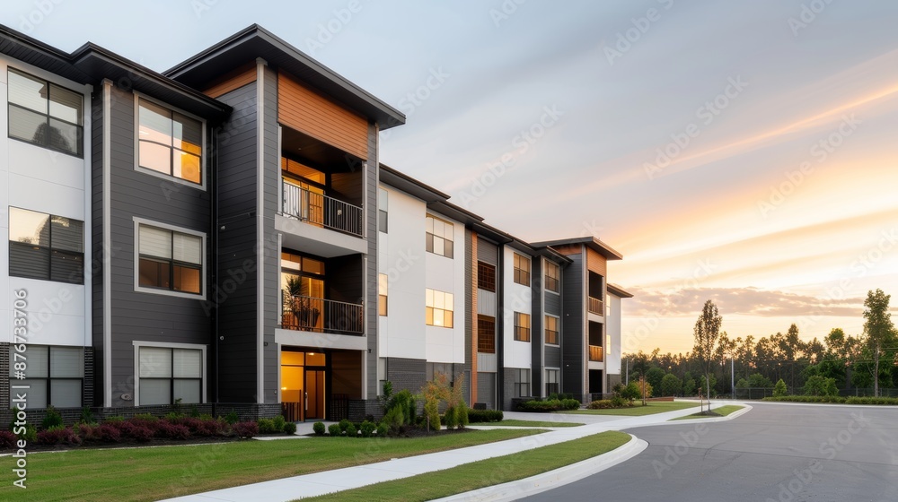 Modern residential community, a safe place for families, showcasing a diverse group of people enjoying a secure and welcoming environment Modern residential community, a safe place for families, showcasing a diverse group of people enjoying a secure and welcoming environment