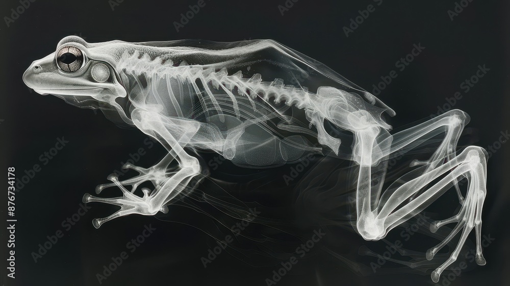 Fototapeta premium frog on X-ray photo in mid-leap, displaying bones