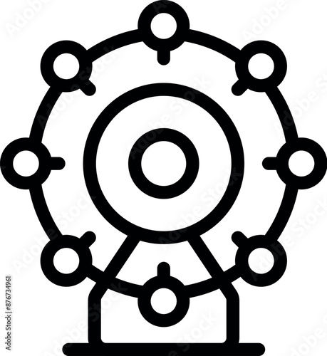 Line art icon of a ferris wheel with cabins, representing amusement park attractions