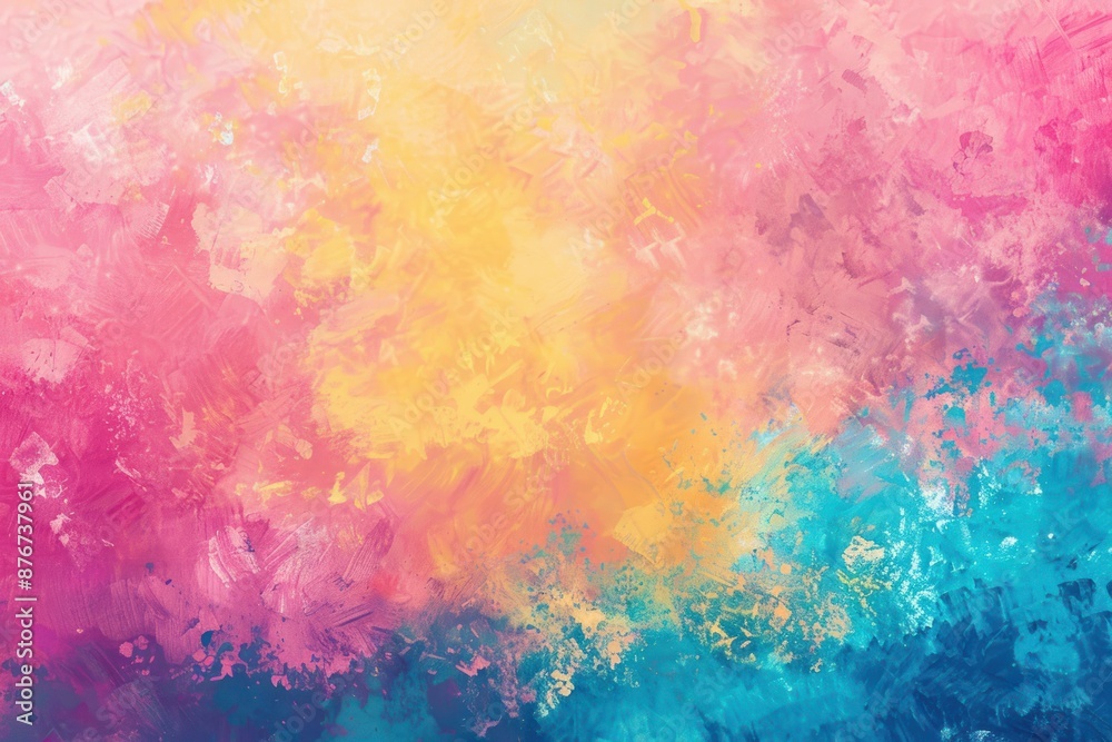 Obraz premium rainbow painting background banner illustration - Colorful pink, yellow and turquoise gradient noisy grain texture