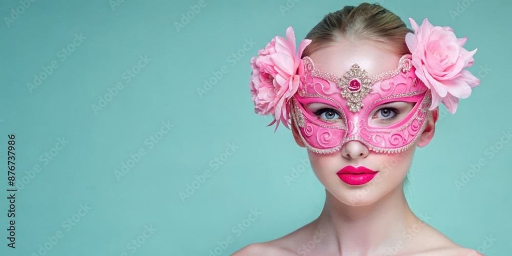 studio fashion of a beautiful young woman wearing carnival mask, posing on background. studio fashion of a beautiful young woman wearing carnival mask, posing on background.