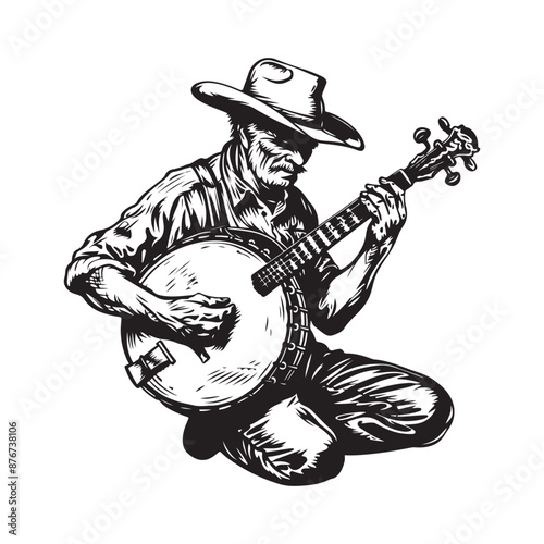 Man Playing Banjo Stock Illustrations. musician with Banjo image vector.