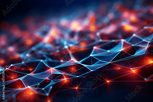 Dark Blue Abstract Background with Interconnected Triangles, Modern Technology Concept Design and Digital Art