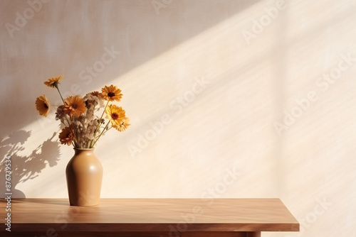 Colorful Floral Arrangement in Ceramic Vase on Wooden Table, Home Decor Interior Design