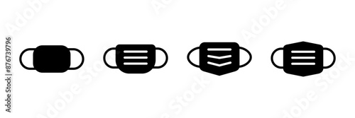 Mask icon vector isolated on white background. Man face with mask icon. Safety breathing masks. Industrial safety N95 mask. Medical mask vector icon.