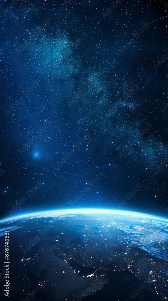 Background of earth from space with a blue sky and stars. Background of earth from space with a blue sky and stars.