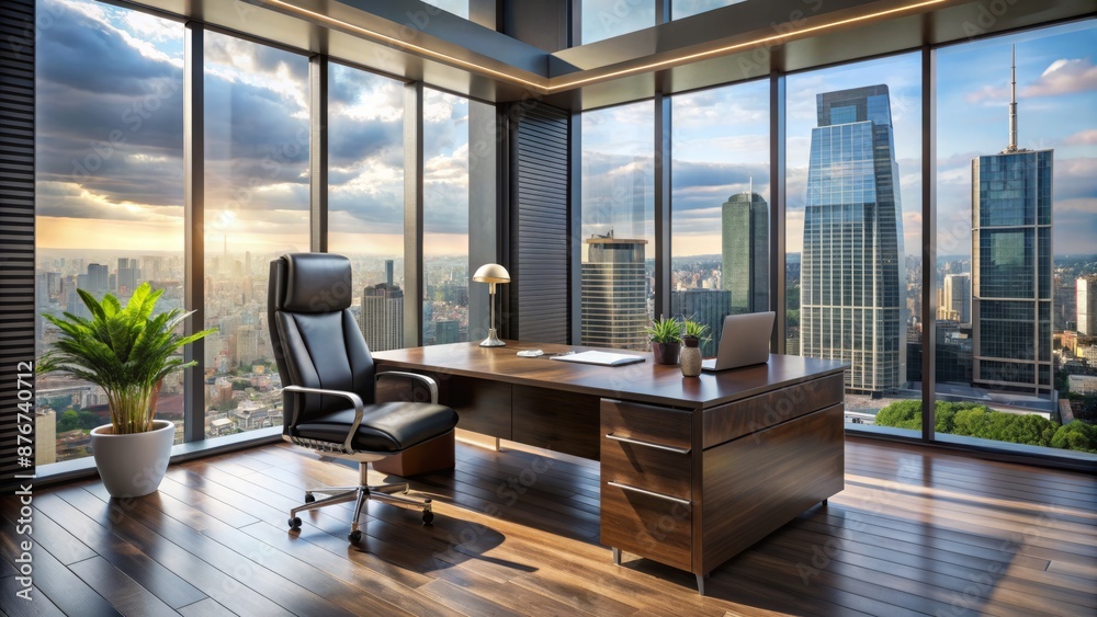 Modern Office Interior With Large Windows And City View. Modern Office Interior With Large Windows And City View.
